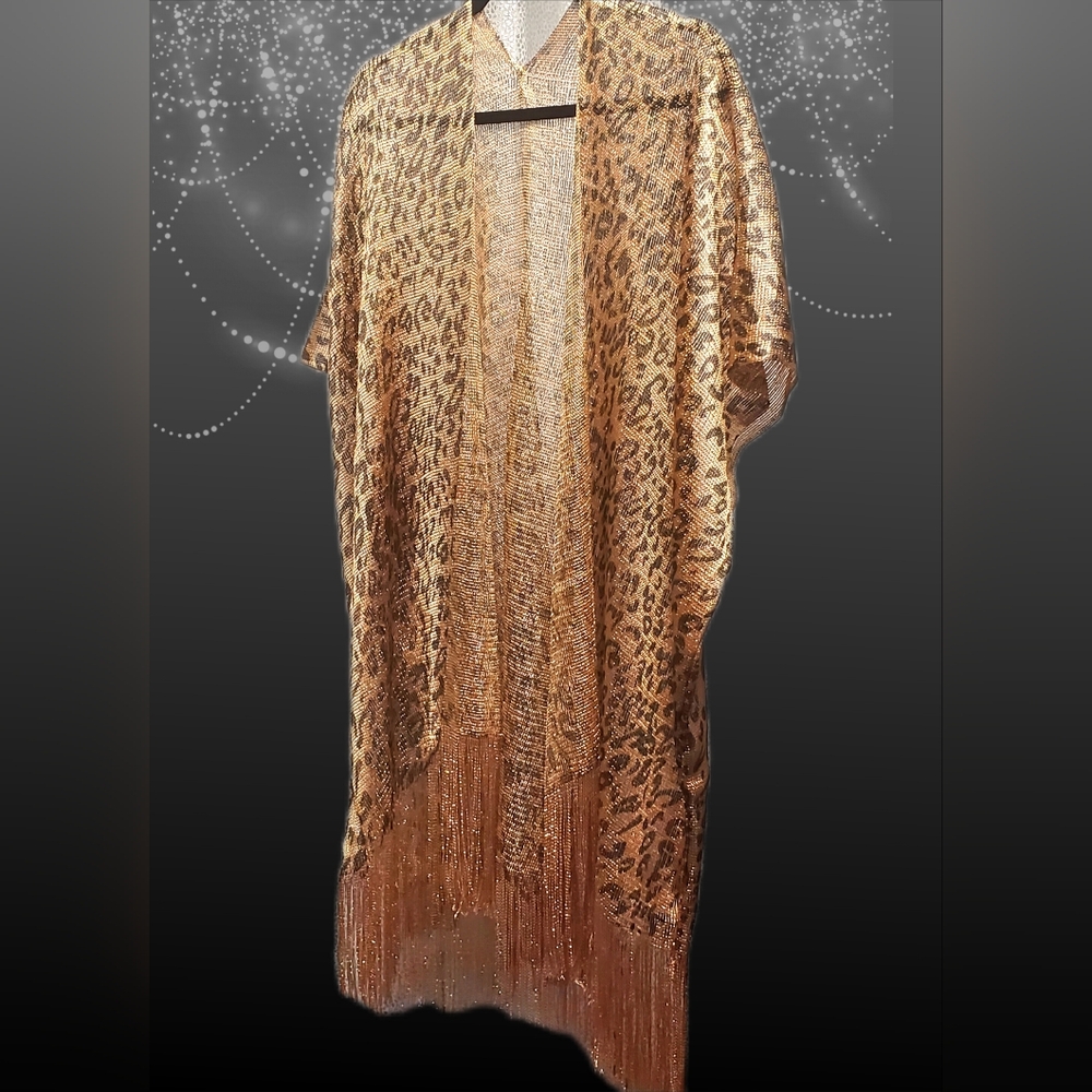 Leopard Print Kimono with Fringe - Picture 3 of 10